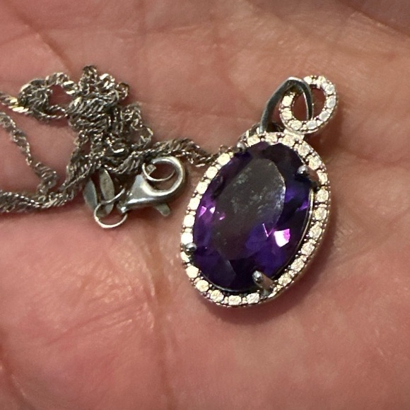 925 Sterling Silver Necklace Prong Set Purple Amethyst 3.6 Grams 5427 R - Picture 2 of 10
